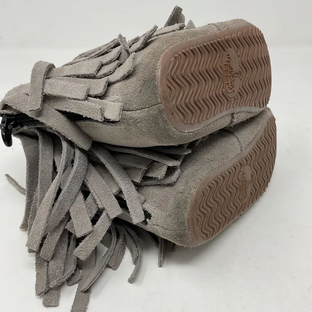 Monkey Feet Kids Gray Suede Fringe Ankle Boots Size 18-24 Months Boho Zipper